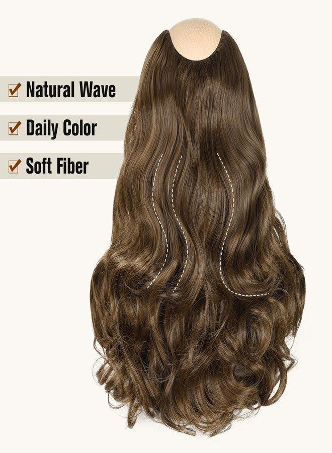FAVE One Piece Extensions for Daily Use V-Shaped Clip in Extensions for Women Soft and Thick Brown Hair Extensions Wavy clip in Hair Extensions with 5 Clips Synthetic Hair Extension 20 inches - Image 5